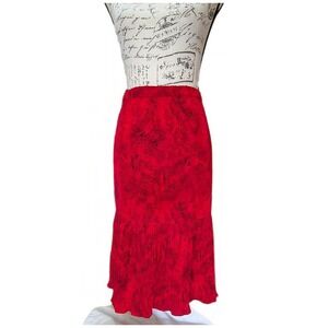 Vintage Y2K London Times Red Paisley Midi Skirt 8 Pleated Drop Waist Whimsygoth